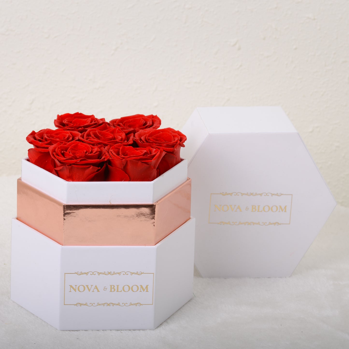 Medium Hexagon Arrangement Box - Red Preserved Roses