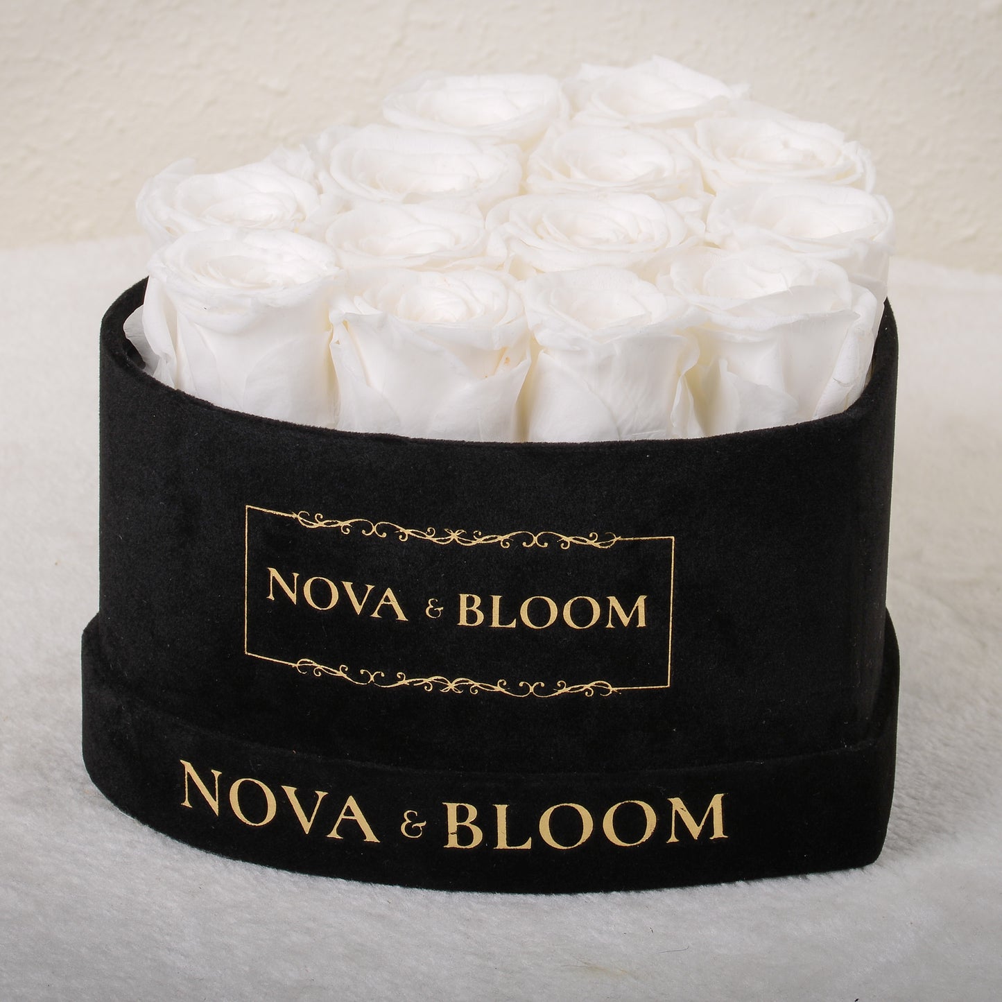 Black Velvet Heart Eternal Bloom Arrangement - White Preserved Roses