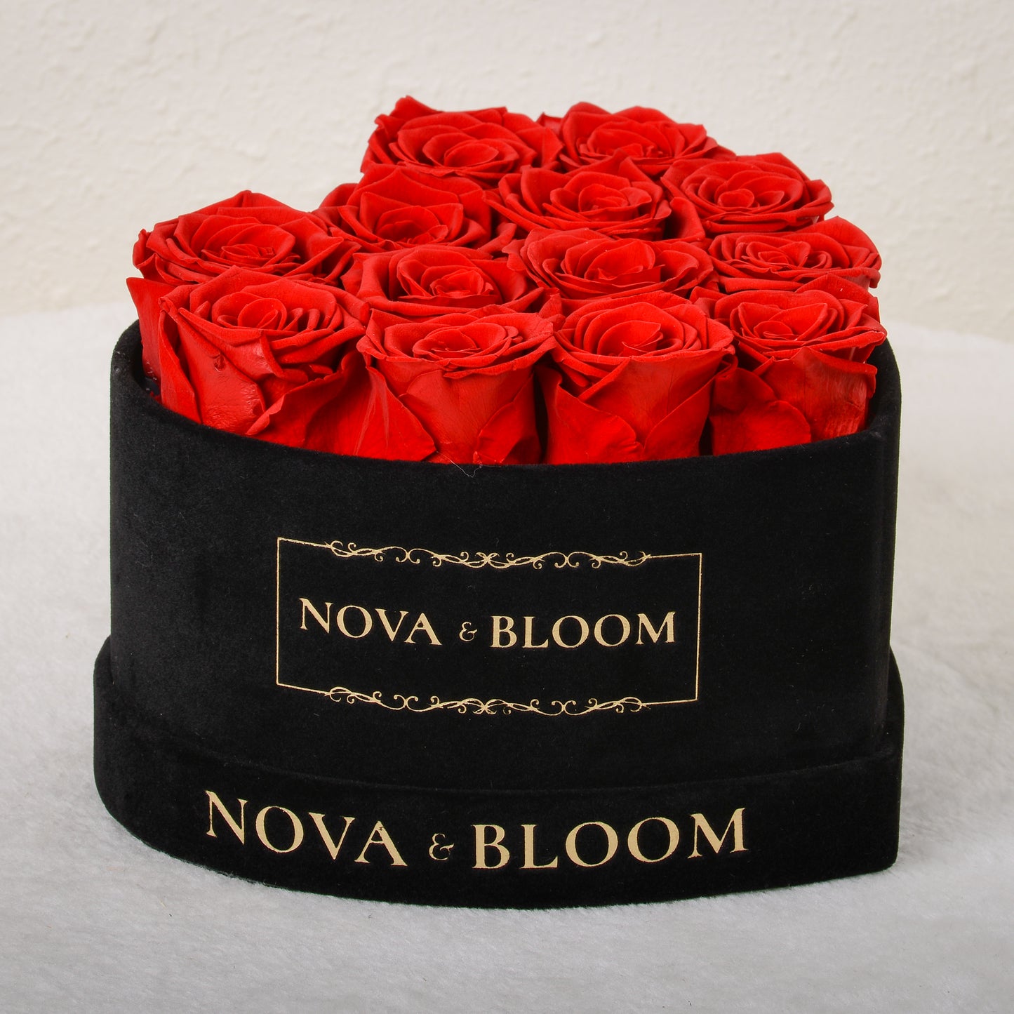 Black Velvet Heart Arrangement - Red Preserved Roses 