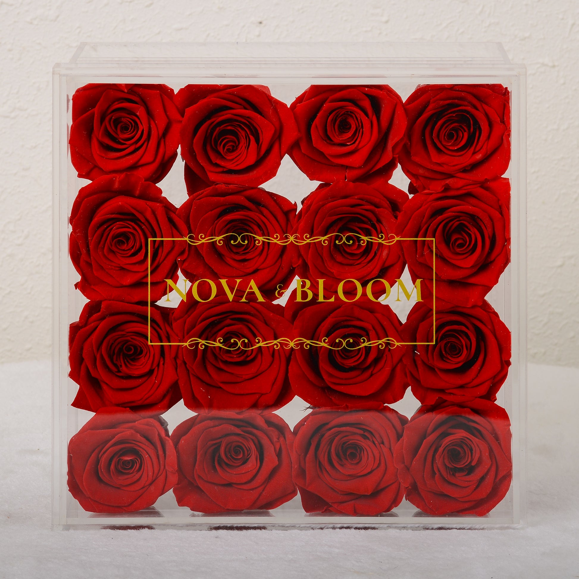 Large Acrylic Jewellery Box With Red Preserved Roses - Top View