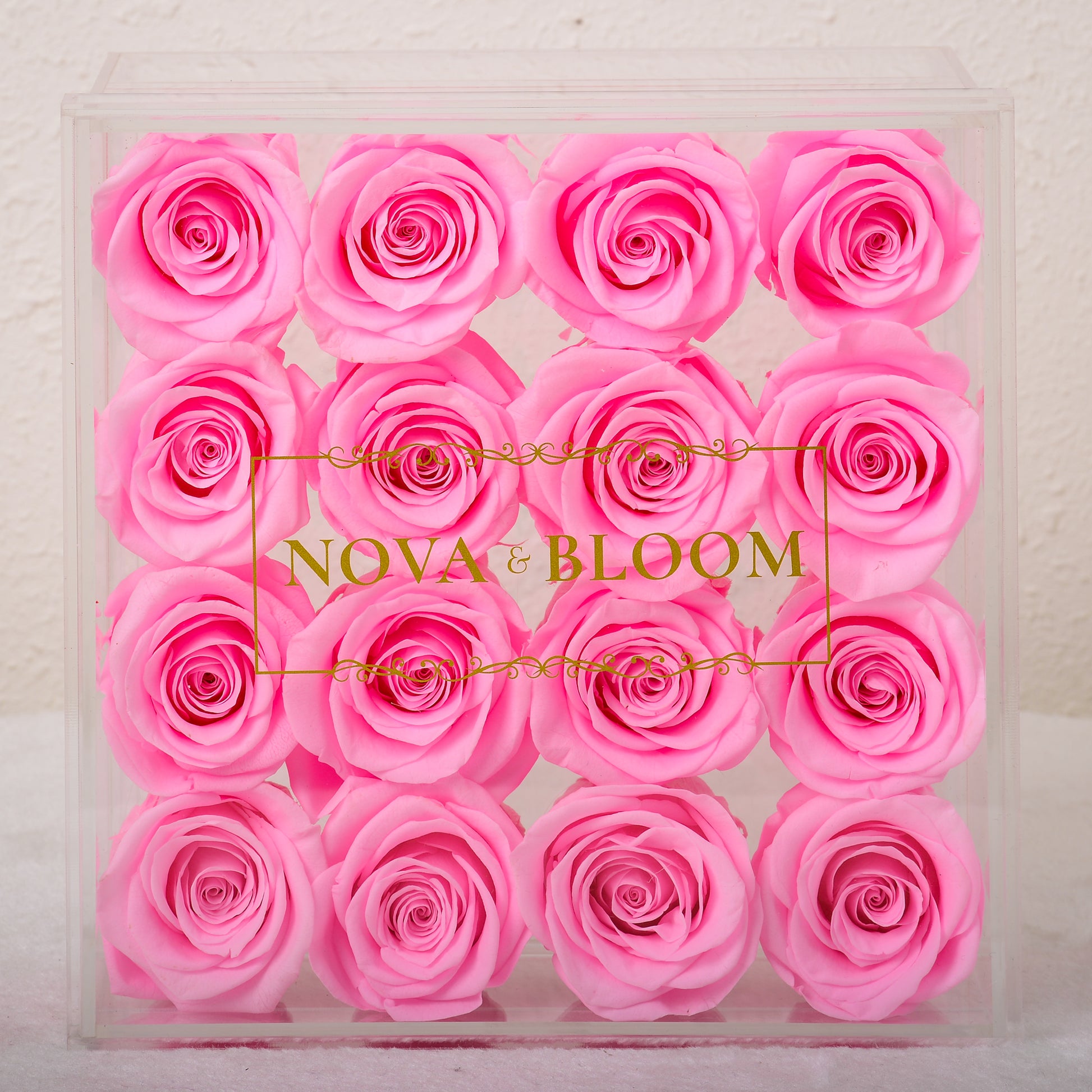 Large Acrylic Jewellery Box With Pink Preserved Roses - Top View